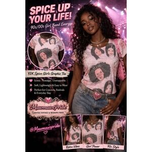 Bella Canvas Pink Pop Culture Y2K Graphic Tee Spice Girls All Over Print Shirt M